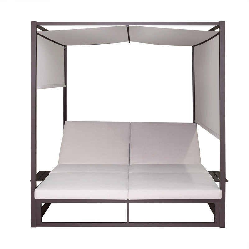 Deko Living - 2 Place Outdoor Aluminum Rectangular Patio Daybed with Retractable Beige Textilene Fabric Canopy