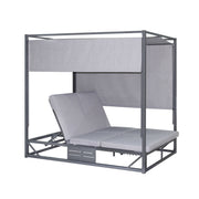 Deko Living - 2 Place Outdoor Aluminum Rectangular Patio Daybed with Retractable Gray Textilene Fabric Canopy