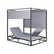 Deko Living - 2 Place Outdoor Aluminum Rectangular Patio Daybed with Retractable Gray Textilene Fabric Canopy