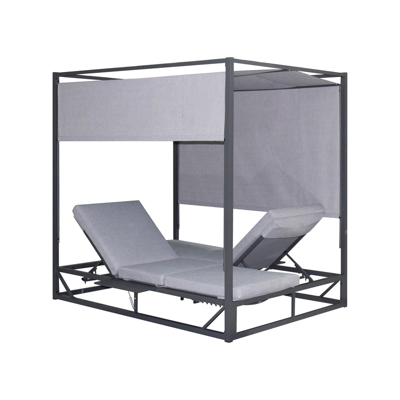 Deko Living - 2 Place Outdoor Aluminum Rectangular Patio Daybed with Retractable Gray Textilene Fabric Canopy
