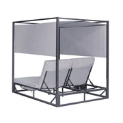 Deko Living - 2 Place Outdoor Aluminum Rectangular Patio Daybed with Retractable Gray Textilene Fabric Canopy