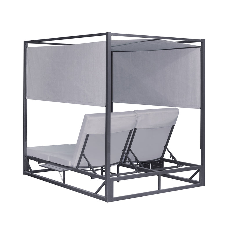 Deko Living - 2 Place Outdoor Aluminum Rectangular Patio Daybed with Retractable Gray Textilene Fabric Canopy