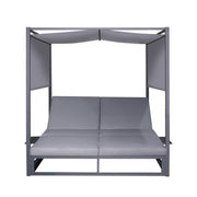Deko Living - 2 Place Outdoor Aluminum Rectangular Patio Daybed with Retractable Gray Textilene Fabric Canopy
