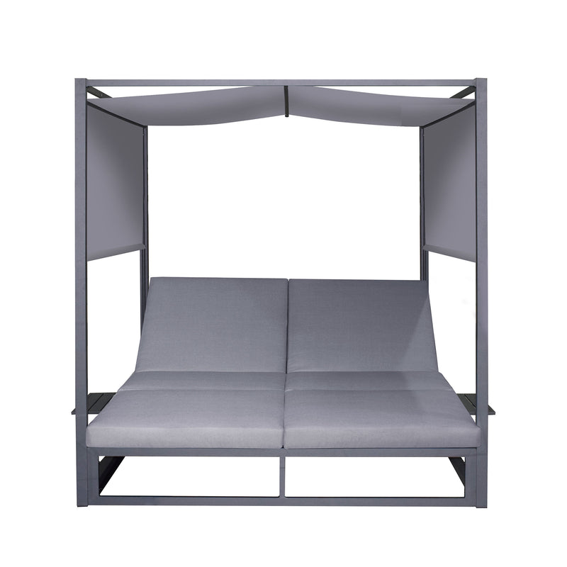 Deko Living - 2 Place Outdoor Aluminum Rectangular Patio Daybed with Retractable Gray Textilene Fabric Canopy
