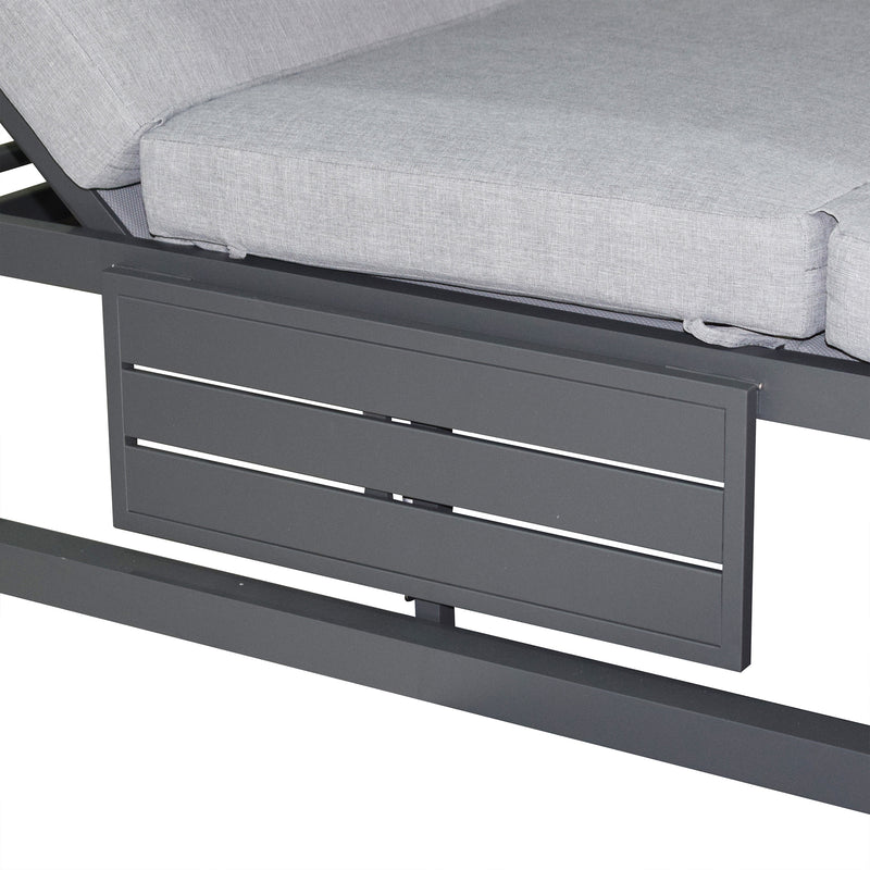 Deko Living - 2 Place Outdoor Aluminum Rectangular Patio Daybed with Retractable Gray Textilene Fabric Canopy