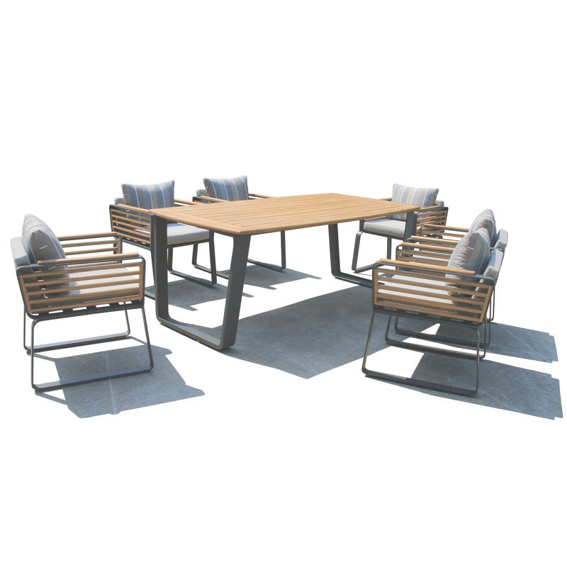 Deko Living - 6 Place Seating Palazzolo Outdoor Teak Patio Dining Table Set and Cushioned Chairs
