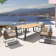 Deko Living - 6 Place Seating Palazzolo Outdoor Teak Patio Dining Table Set and Cushioned Chairs