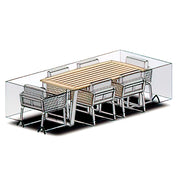 Deko Living - 6 Place Seating Palazzolo Outdoor Teak Patio Dining Table Set and Cushioned Chairs