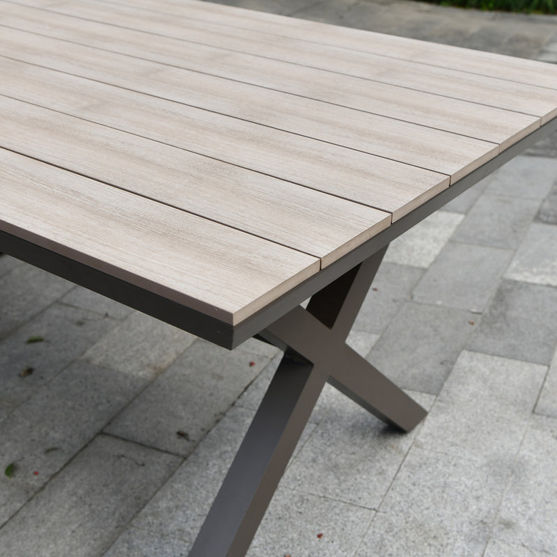 Deko Living - 6 Place Seating Outdoor Aluminum Patio Dining Table Set and Chairs with Brown Textilene Fabric