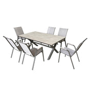 Deko Living - 6 Place Seating Outdoor Aluminum Patio Dining Table Set and Chairs with Brown Textilene Fabric