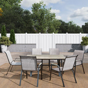 Deko Living - 6 Place Seating Outdoor Aluminum Patio Dining Table Set and Chairs with Brown Textilene Fabric