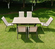 Deko Living - 6 Place Seating Outdoor Aluminum Patio Dining Table Set and Chairs with Brown Textilene Fabric