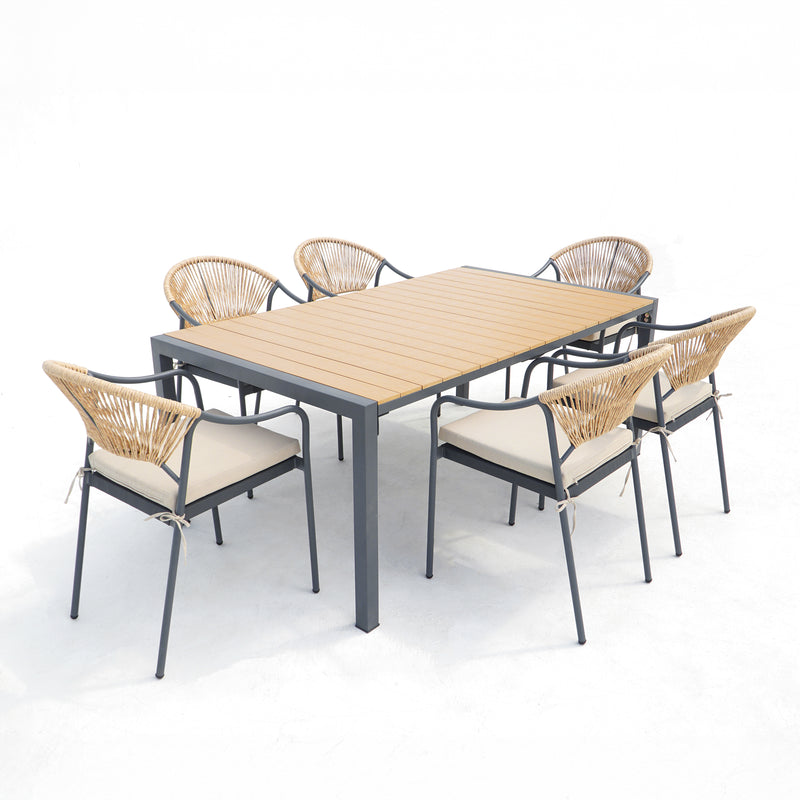 Deko Living - 6 Place Seating Yellow Outdoor Patio Dining Chairs and Table Set