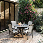 Deko Living - 4 Place Seating Grey Outdoor Aluminum Round Patio Dining Table and Stackable Chairs Set