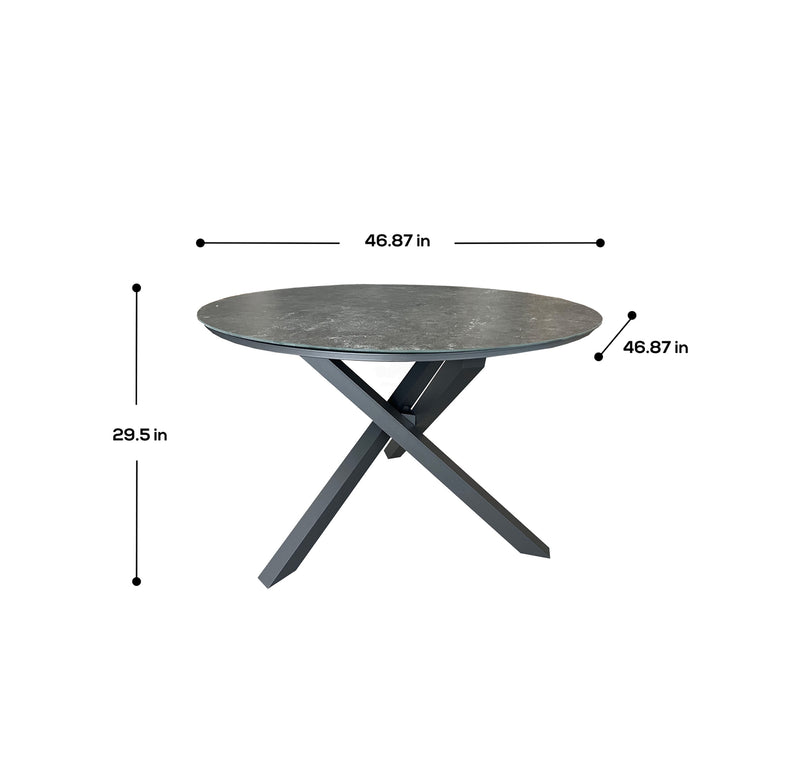 Deko Living - 4 Place Seating Grey Outdoor Aluminum Round Patio Dining Table and Stackable Chairs Set