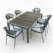 Deko Living - 6 Place Seating Black Outdoor Patio Dining Chairs and Table Set