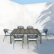 Deko Living - 6 Place Seating Black Outdoor Patio Dining Chairs and Table Set