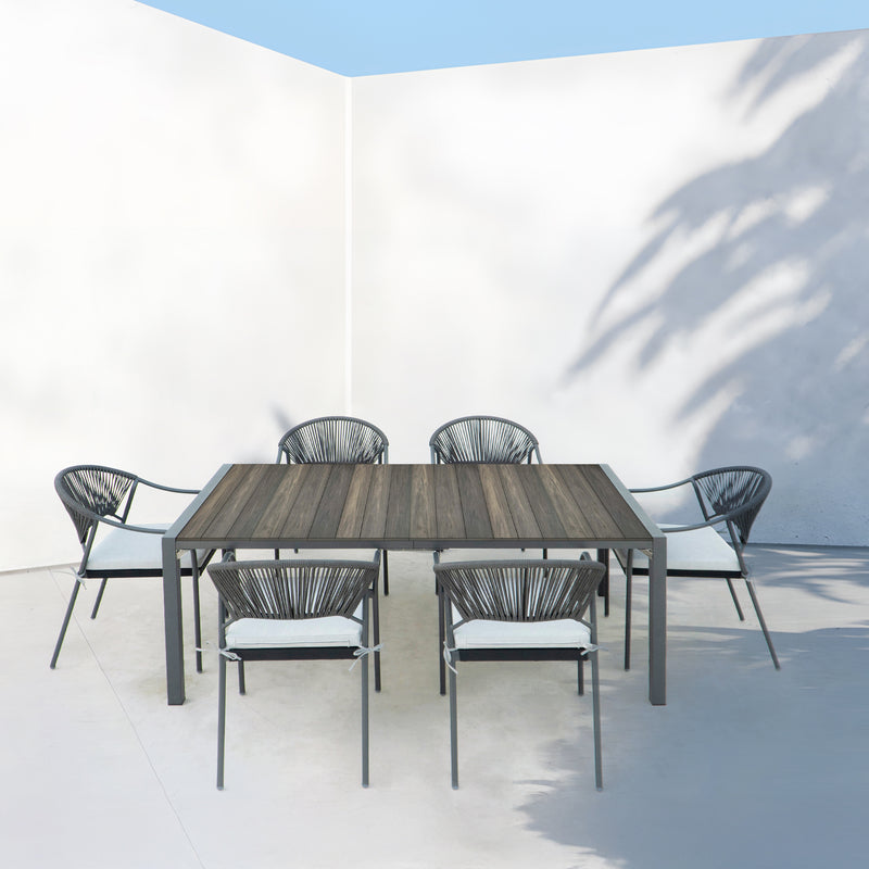 Deko Living - 6 Place Seating Black Outdoor Patio Dining Chairs and Table Set