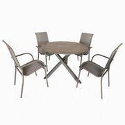 Deko Living - 4 Place Seating Champagne Outdoor Aluminum Round Patio Dining Table and Stackable Chairs Set
