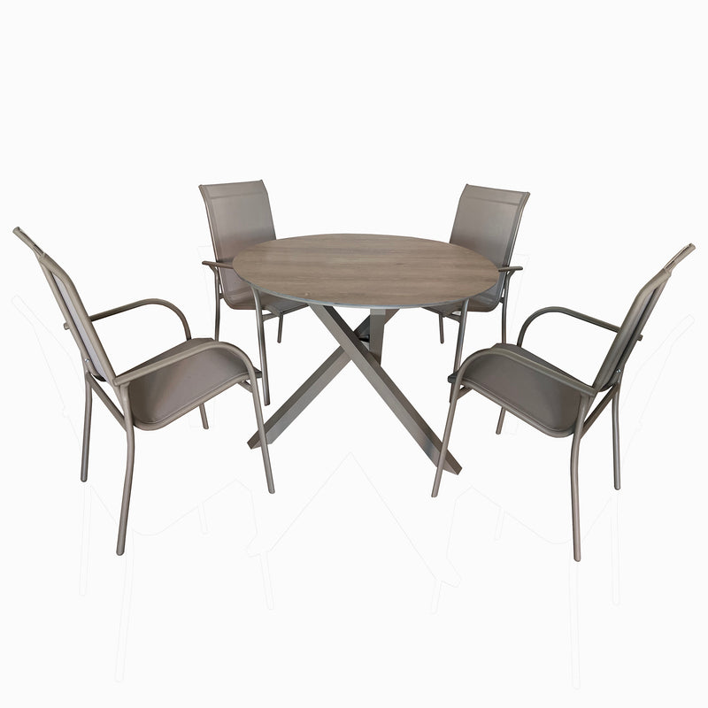 Deko Living - 4 Place Seating Champagne Outdoor Aluminum Round Patio Dining Table and Stackable Chairs Set