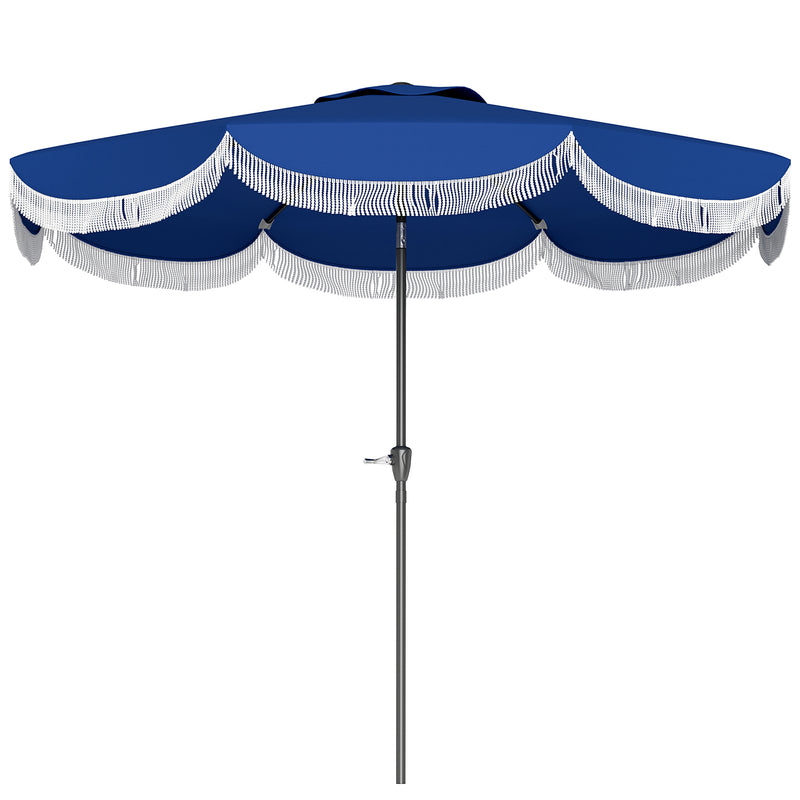 Outsunny - 9FT Patio Umbrella Parasol, UPF 30+ Outdoor Market Umbrella with Crank, 8 Ribs, Push Button Tilt, Blue