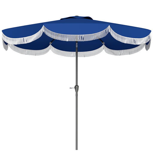 Outsunny - 9FT Patio Umbrella Parasol, UPF 30+ Outdoor Market Umbrella with Crank, 8 Ribs, Push Button Tilt, Blue