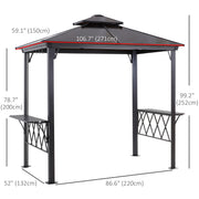 Outsunny - Outdoor Hardtop Grill Gazebo Cooking BBQ Canopy w/ 6 Hooks for Utensils and Double Vented PC Roof, Coffee
