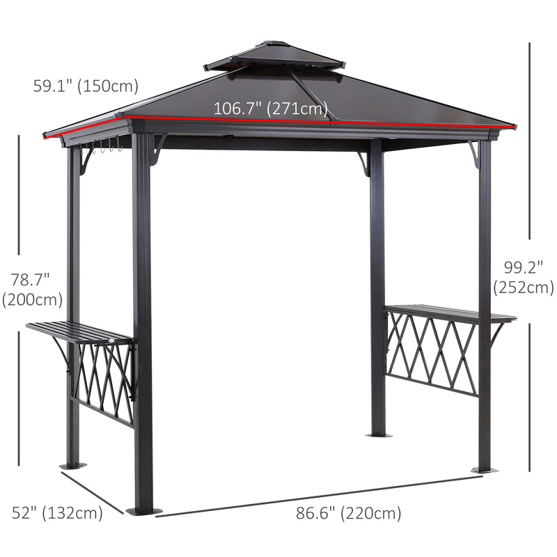 Outsunny - Outdoor Hardtop Grill Gazebo Cooking BBQ Canopy w/ 6 Hooks for Utensils and Double Vented PC Roof, Coffee