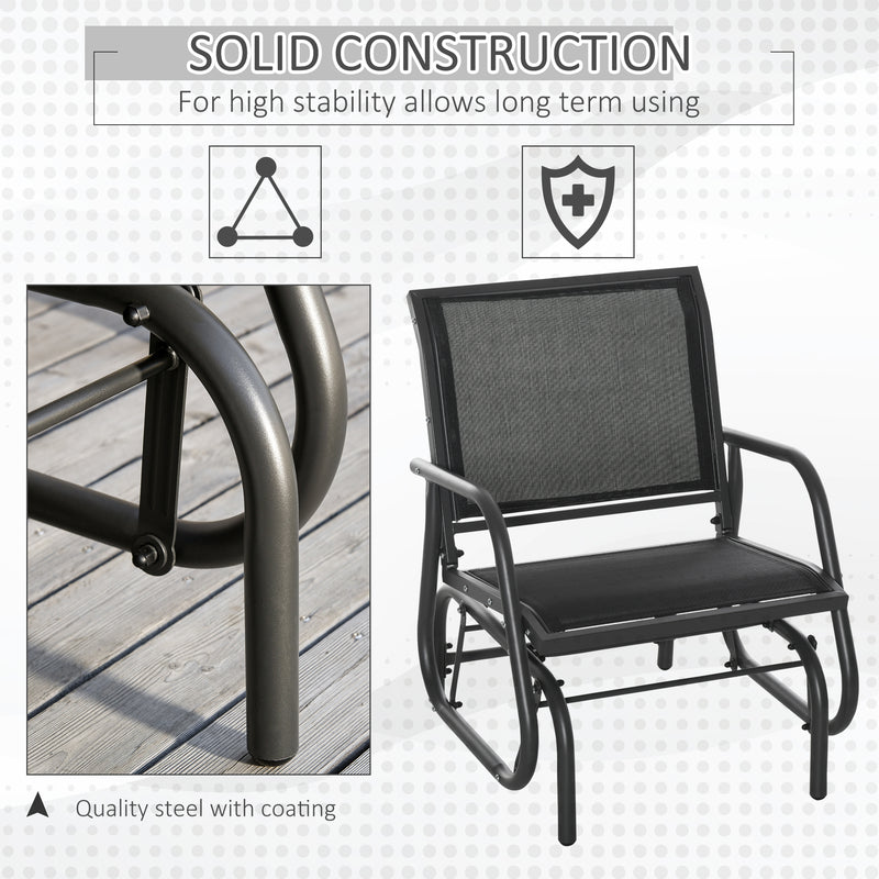 Outsunny - Patio Glider Set of 2 Outdoor Glider Chair with Breathable Mesh Seat & Backrest, Armrests and Metal Frame, Black