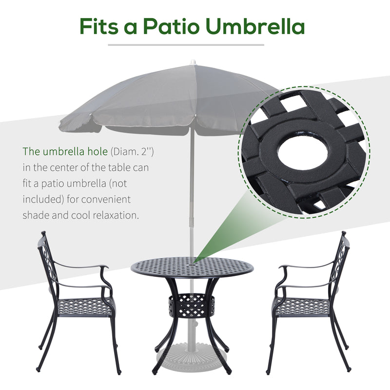 Outsunny - 33-Inch Roud Patio Dining Table with Umbrella Hole, Cast Aluminum Garden Table, All Weather Patio Bisto Table, for Lawn, Garden, Outside, Black