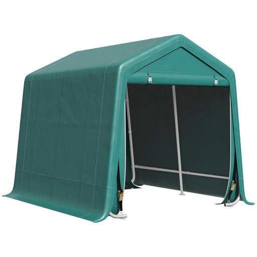 7.9' x 6.6' Garden Storage Tent, Patio Storage Shelter w/ Metal Frame and Double Zipper Doors, Green