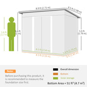 9' x 6.5' Outdoor Metal Garden Shed Utility Tool Storage Steel Backyard Storage House, Light Grey