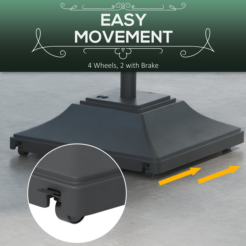 Outsunny - Square Umbrella Base with Wheels, 99 lbs Water or 132 lbs Sand Filled, with Double Adjustable Knob, Black — 84D-290V00BK