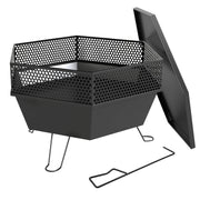 Outsunny - 20" Fire Pit with Fire Poker, Foldable Wood Burning Firepits with Lid, Portable Firepit, Black