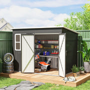 8.5' x 6' Galvanised Steel Outdoor Storage Shed, Garden Shed with Window, Lockable Wide Doors and Air Vents, Dark Grey