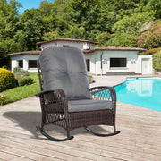 Outsunny - Rattan Rocking Chair, Outdoor Wicker Patio Rocker Chair Furniture with Thick Cushions, for Garden Backyard Porch, Grey
