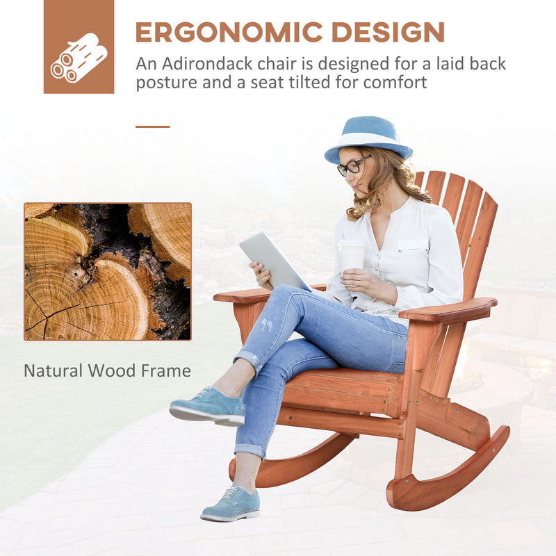 Outsunny - Wooden Adirondack Rocking Muskoka Chair with Slatted Wooden Design, Fanned Back and Classic Rustic Style, Teak