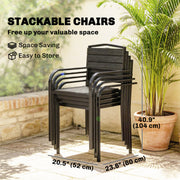 Outsunny - Stackable Patio Chairs Set of 4, Outdoor Dining Chairs with Slatted HDPE Seat, Armrests for Garden, Backyard, Black