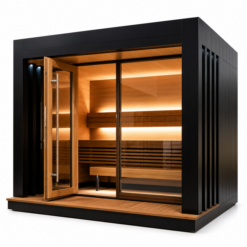 1-Person Modern Solid Wood Outdoor Sauna Room with Computer Control Panel Far Dry Steam for Sweating