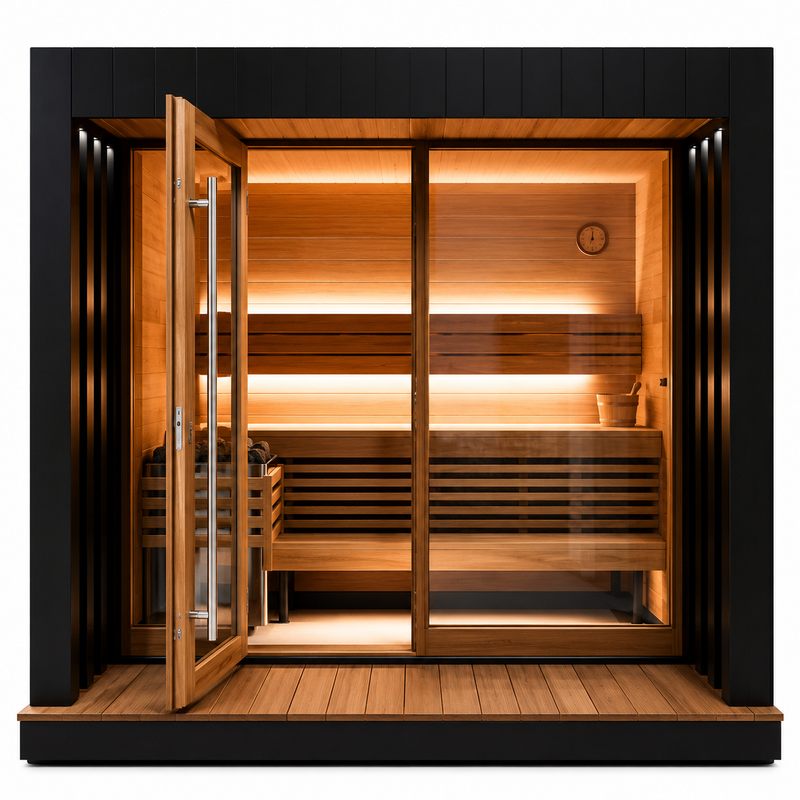 1-Person Modern Solid Wood Outdoor Sauna Room with Computer Control Panel Far Dry Steam for Sweating