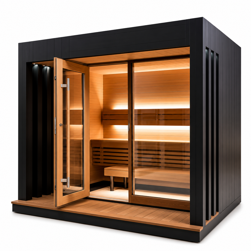 1-Person Modern Solid Wood Outdoor Sauna Room with Computer Control Panel Far Dry Steam for Sweating