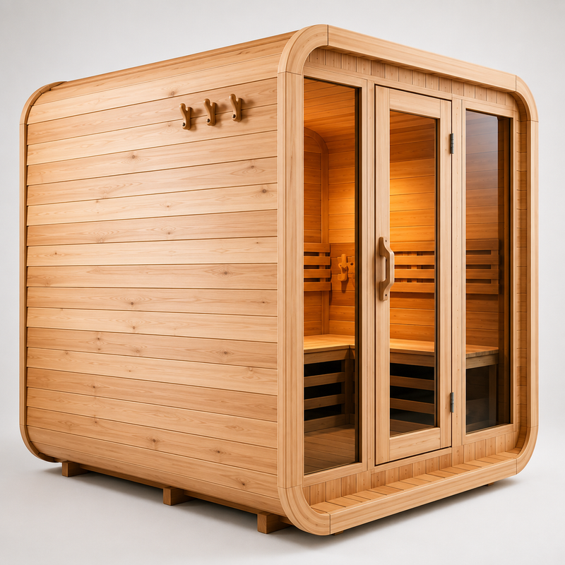 SMARTMAK Outdoor Sauna Room - Red Cedar & Thermo-Wood Cabin, Modern Courtyard Design