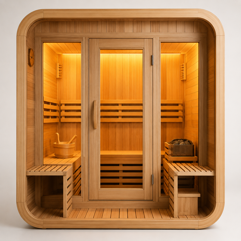 SMARTMAK Outdoor Sauna Room - Red Cedar & Thermo-Wood Cabin, Modern Courtyard Design