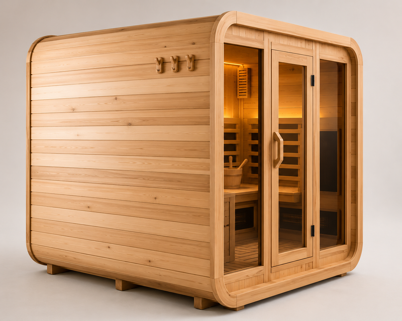 SMARTMAK Outdoor Sauna Room - Red Cedar & Thermo-Wood Cabin, Modern Courtyard Design