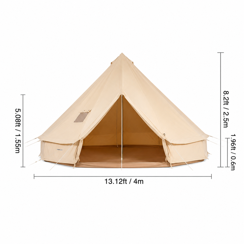 Canvas Bell Tent - 4-Season Yurt Tent with Stove Jack, Holds Up to 8 People