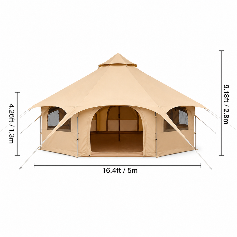 Canvas Bell Tent - 4-Season Yurt Tent with Stove Jack, Holds Up to 8 People