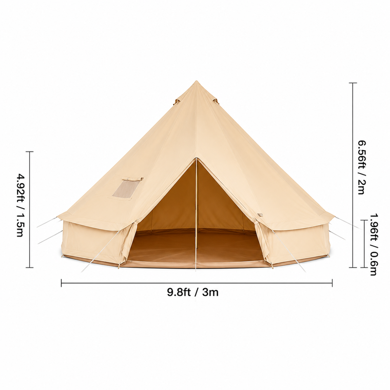 Canvas Bell Tent - 4-Season Yurt Tent with Stove Jack, Holds Up to 8 People