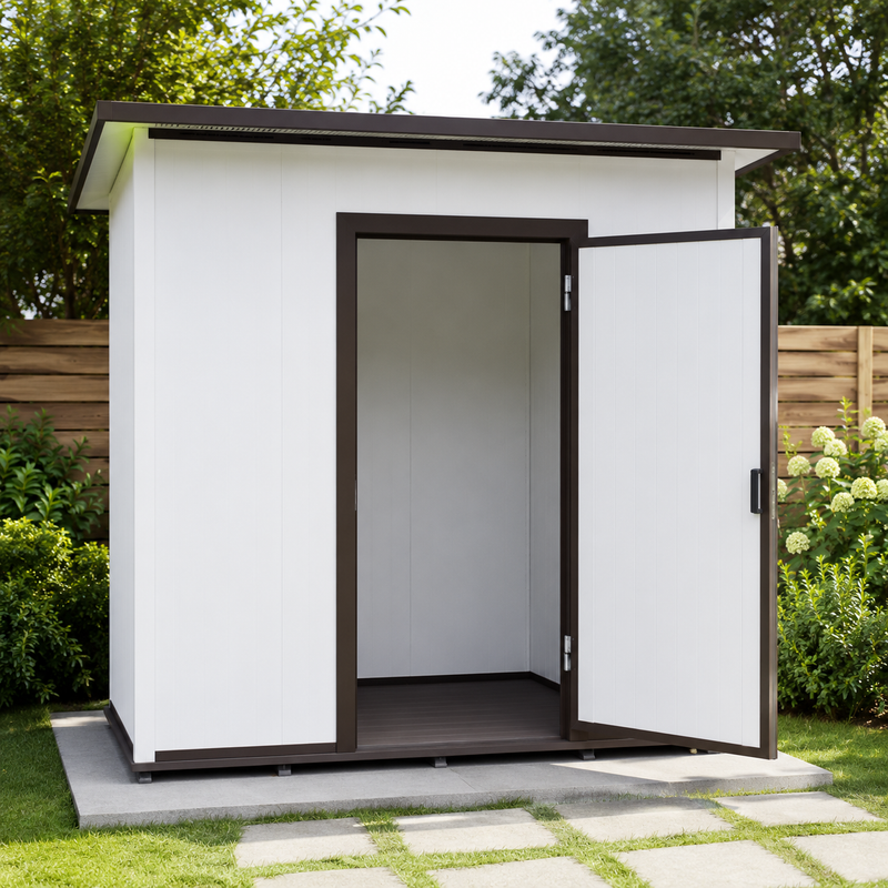 6.9X6.4FT Outdoor Storage Shed, All Weather Metal Sheds with Lockable Doors, Tool Shed for Garden, Patio, Backyard, White