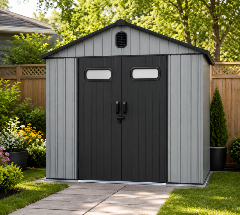 6X6 FT Durable Outdoor Resin Storage Shed with Lockable Door Windows Vents Waterproof Plastic Garden Tool Shed