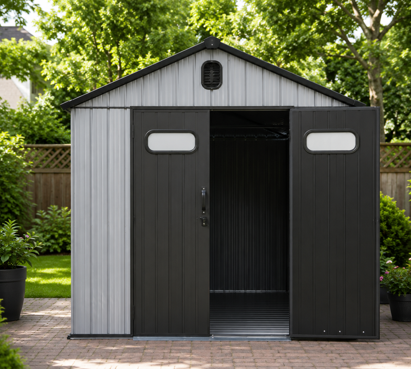6X6 FT Durable Outdoor Resin Storage Shed with Lockable Door Windows Vents Waterproof Plastic Garden Tool Shed